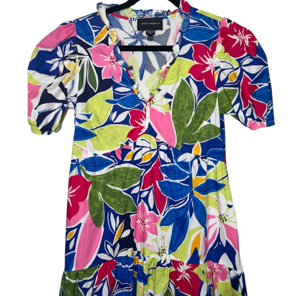 Donna Morgan women's 6 midi floral artsy dress cocktail office tropical - Picture 2 of 6